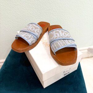Chloe Blue Lace Woody Flat Slide Sandal